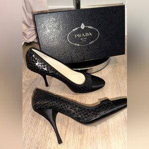 Prada Black Ballerina Sequin Women's Heels